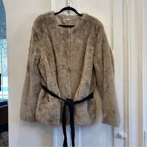 GAP WOMENS TAUPE FAUX FUR BELTED COAT ORG. $168.00 SIZE XXL